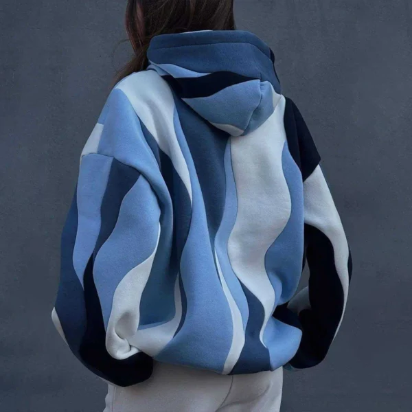Wave Color Block Drawstring Hem Oversized Hoodie