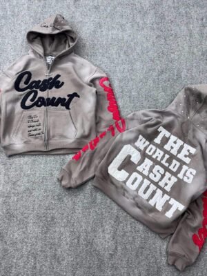 The World Is Cash Count Rhinestone Hood Full Zip Jacket