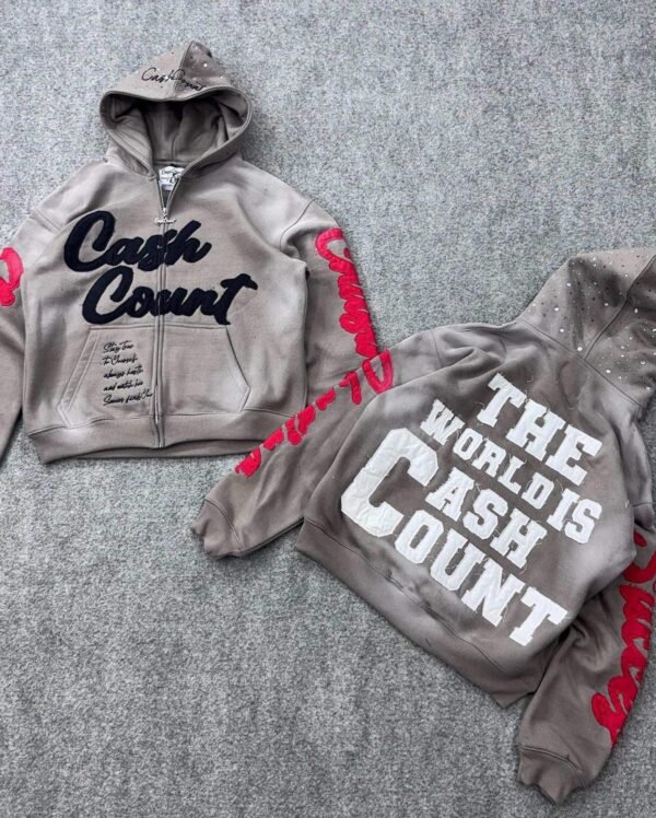 The World Is Cash Count Rhinestone Hood Full Zip Jacket The World Is Cash Count Rhinestone Hood Full Zip Jacket