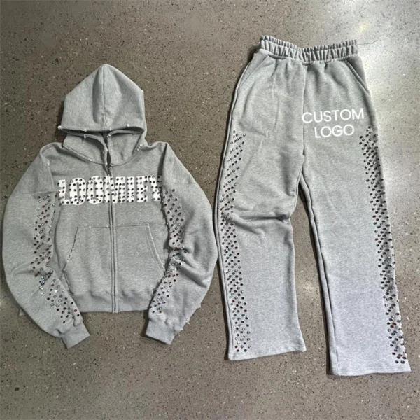 Rhinestone Studded Custom Logo Zip Tracksuit Rhinestone Studded Custom Logo Zip Tracksuit