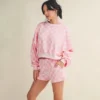 Pink Checkered Cropped Sweatshirt & Short Set Pink Checkered Cropped Sweatshirt & Short Set