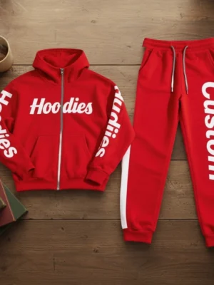 Vertical Side Letter Zip-Up Hoodie & Jogger Set