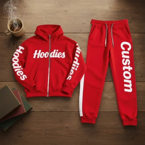 Vertical Side Letter Zip-Up Hoodie & Jogger Set
