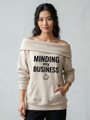 Off Shoulder Minding My Business Text Hoodie