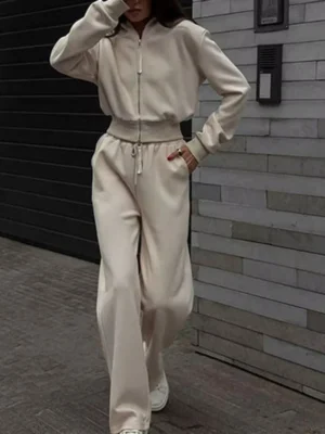 Cropped Zip Hoodie & Wide Leg Sweatpant Set