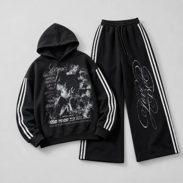 Anime Print Side Stripe Hoodie & Pants Set Anime Print Side Stripe Hoodie & Pants Set