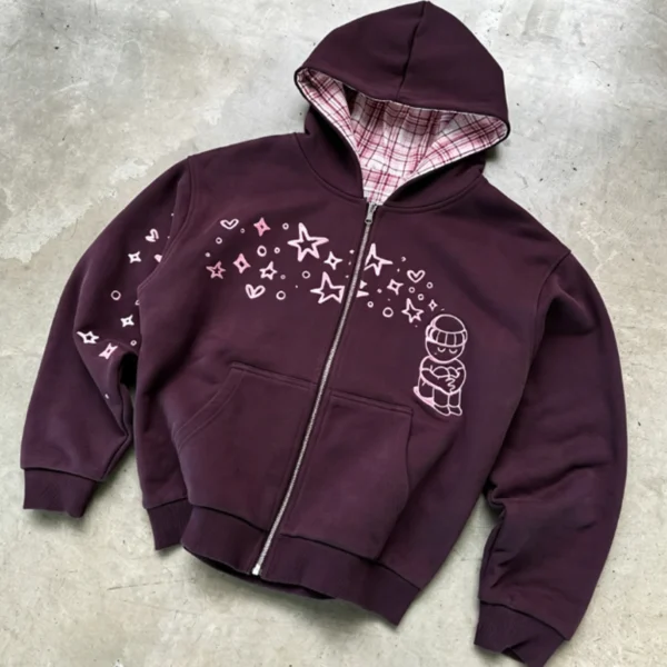 Reversible Plaid & Star Print Zip Hoodie Reversible Plaid & Star Print Zip Hoodie
