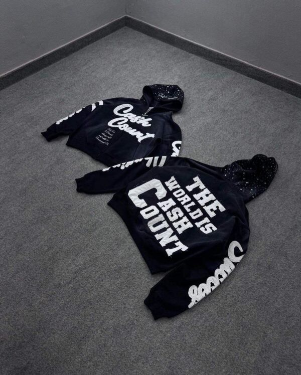 The World Is Cash Count Rhinestone Hood Full Zip Jacket The World Is Cash Count Rhinestone Hood Full Zip Jacket