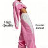 Two Tone Color Block Crop Zip Hoodie Wide Leg Tracksuit Set