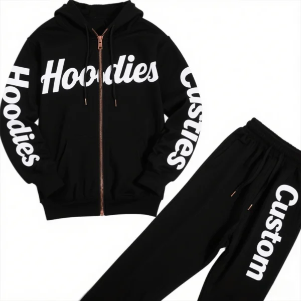 Vertical Side Letter Zip-Up Hoodie & Jogger Set