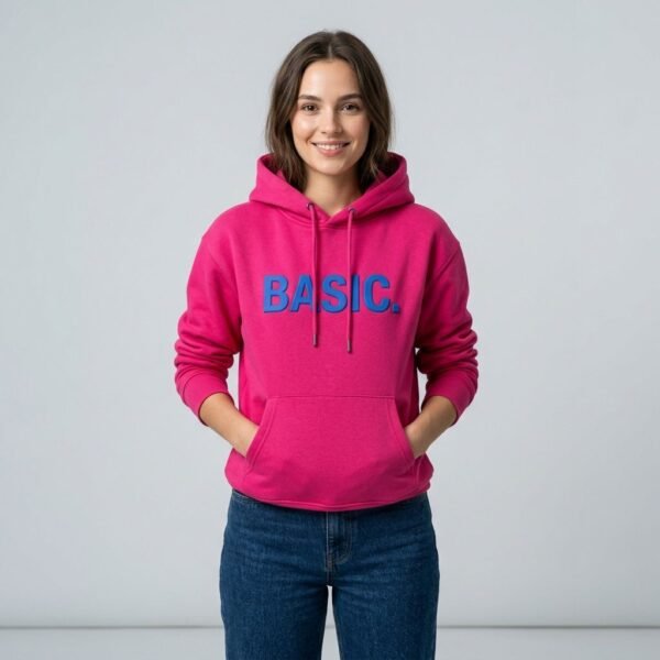 Contrast 3D Puff Print BASIC Oversized Pullover Hoodie