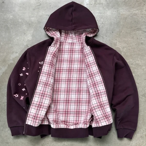 Reversible Plaid & Star Print Zip Hoodie Reversible Plaid & Star Print Zip Hoodie