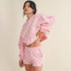 Pink Checkered Cropped Sweatshirt & Short Set