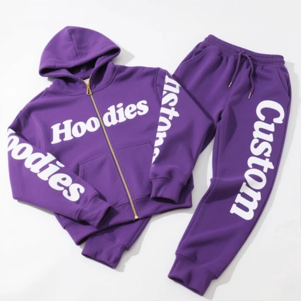 Vertical Side Letter Zip-Up Hoodie & Jogger Set