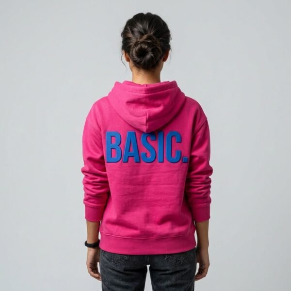 Contrast 3D Puff Print BASIC Oversized Pullover Hoodie