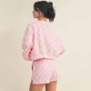 Pink Checkered Cropped Sweatshirt & Short Set Pink Checkered Cropped Sweatshirt & Short Set