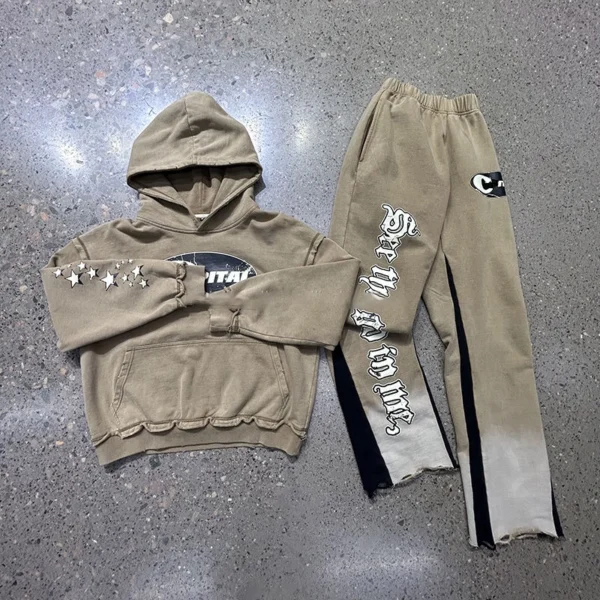 Vintage Washed Gothic Letter Print Cropped Tracksuit Vintage Washed Gothic Letter Print Cropped Tracksuit