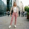 Blush Pink Zip Ankle Slim Track Jogger Pants