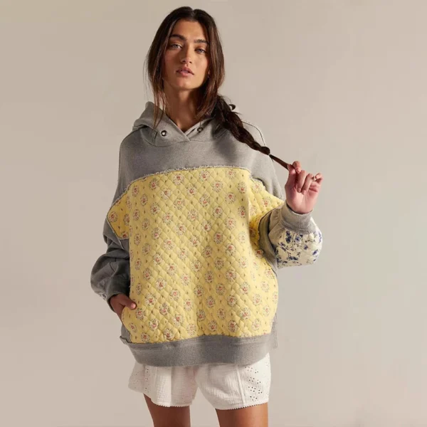 Floral Quilted Patchwork Oversized Hoodie Floral Quilted Patchwork Oversized Hoodie