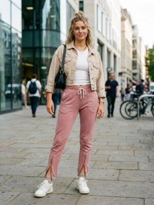 Blush Pink Zip Ankle Slim Track Jogger Pants