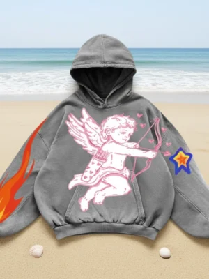 Flame & Angel Graphic Vintage Wash Hoodie