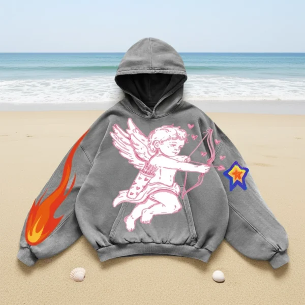 Flame & Angel Graphic Vintage Wash Hoodie