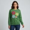 Colorful Floral Heart Patch Embroidery Green Crewneck Sweatshirt
