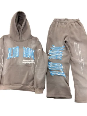 Gothic Letter Patch Wide Leg Hoodie Tracksuit