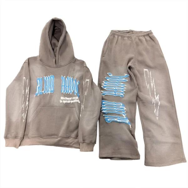 Gothic Letter Patch Wide Leg Hoodie Tracksuit