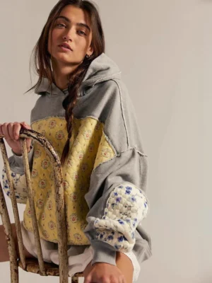 Floral Quilted Patchwork Oversized Hoodie