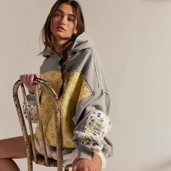 Floral Quilted Patchwork Oversized Hoodie Floral Quilted Patchwork Oversized Hoodie