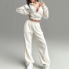 Waffle Knit Collar Zip Crop Jacket Wide Leg Pant Tracksuit Set