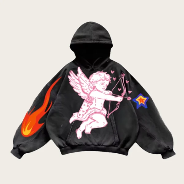 Flame & Angel Graphic Vintage Wash Hoodie