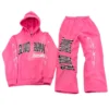 Gothic Letter Patch Wide Leg Hoodie Tracksuit