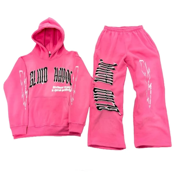Gothic Letter Patch Wide Leg Hoodie Tracksuit