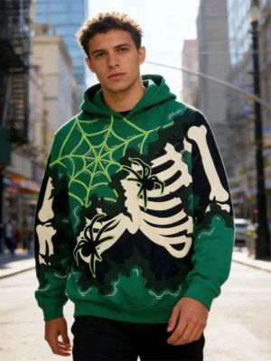 Skeleton & Spider Print Casual Hoodie Skeleton & Spider Print Casual Hoodie