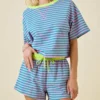 Contrast Trim Striped Tee & Short Loungewear Set Contrast Trim Striped Tee & Short Loungewear Set