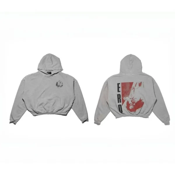 Vintage Distressed Cropped Hoodie With Red Print