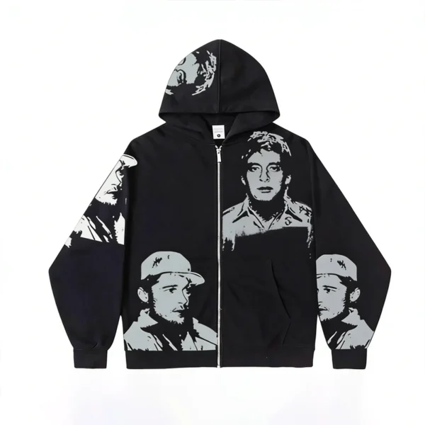 Multicolor Portrait Full Zip Oversized Hooded Jacket Multicolor Portrait Full Zip Oversized Hooded Jacket