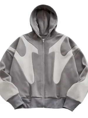 Contrast Geometric Color Block Zip-Up Hoodie