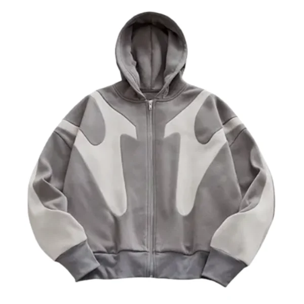Contrast Geometric Color Block Zip-Up Hoodie