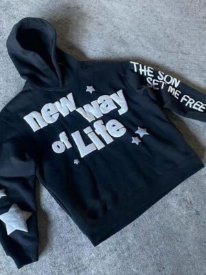 New Way Of Life Star Chenille Patch Oversized Hoodie