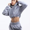 Custom Logo Drawstring Hem Crop Hoodie Wide Leg Sweatpant Tracksuit Set