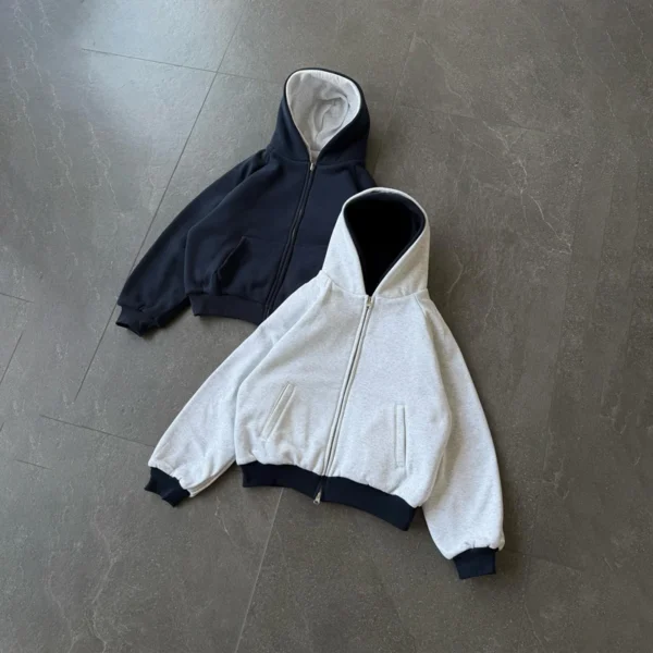 Two-Tone Lined Oversized Cropped Zip Hoodie Two-Tone Lined Oversized Cropped Zip Hoodie