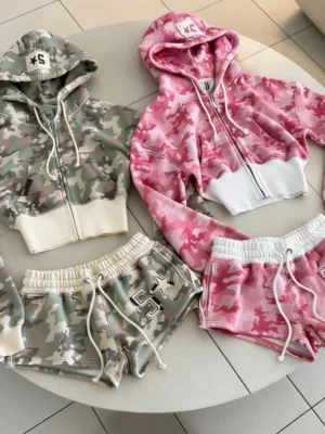 Camouflage Print Cropped Hoodie & Short Set Camouflage Print Cropped Hoodie & Short Set