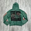 Distressed Studded Zip-Up Graphic Hoodie Distressed Studded Zip-Up Graphic Hoodie