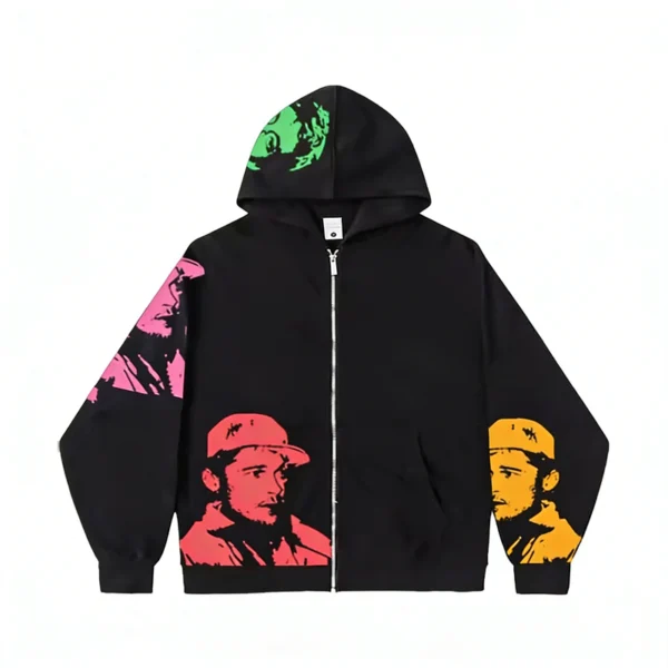 Multicolor Portrait Full Zip Oversized Hooded Jacket Multicolor Portrait Full Zip Oversized Hooded Jacket