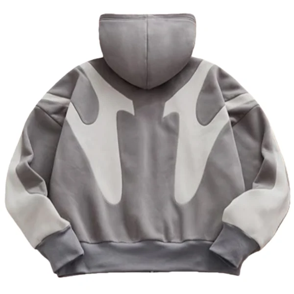 Contrast Geometric Color Block Zip-Up Hoodie