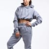 Custom Logo Drawstring Hem Crop Hoodie Wide Leg Sweatpant Tracksuit Set