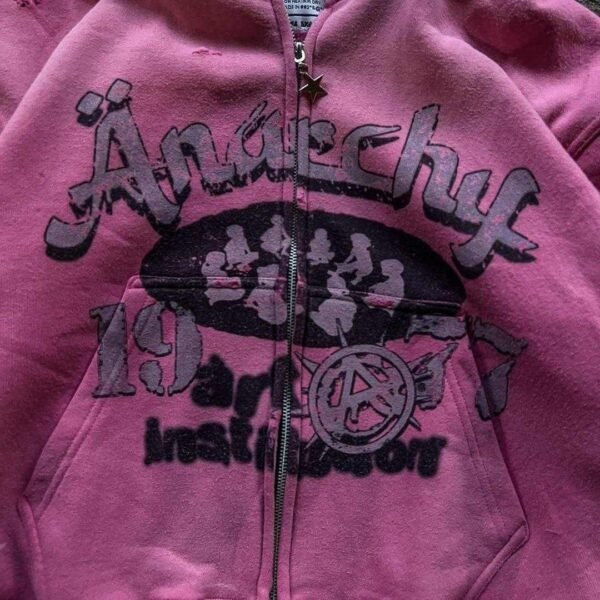 Anarchy 1977 Vintage Distressed Rhinestone Crop Zip Hoodie